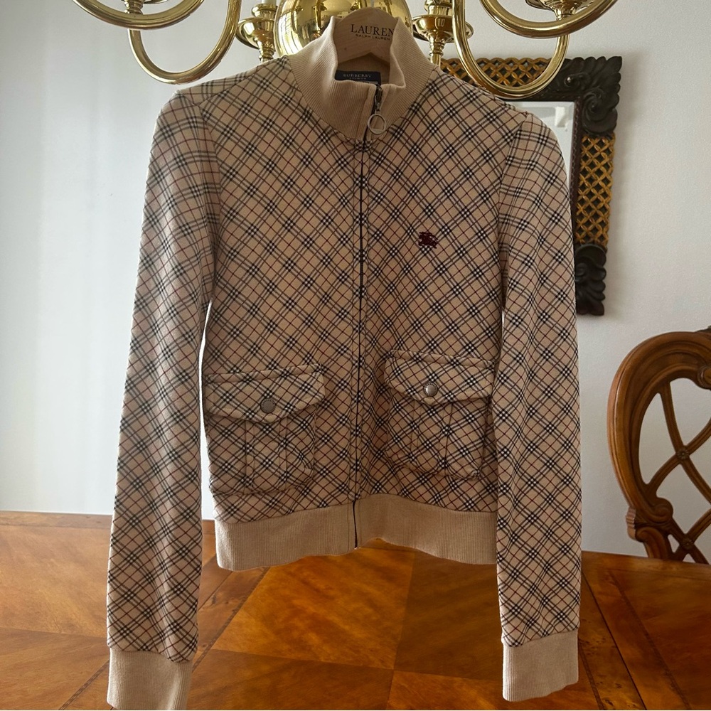 Burberry Blue Label Nova Check Sweater Jacket Size 38